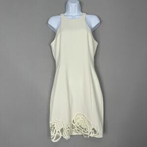 Halston Heritage Dress Womens 6 White Chalk Floral Applique Hem Bridal Cocktail